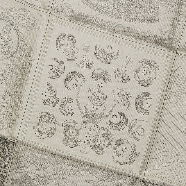 2023 HERMES scarf Years Gift Carre 60 Double Face Robo Cabal Grey/Blanc (White) Silk100%[EXCELLENT][Authentic]