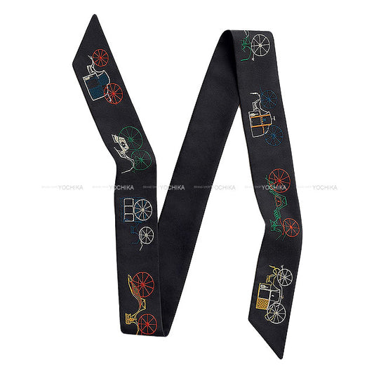 [Pre-loved] HERMES scarf Long Twilly A Toute Berline Prunoir/Multicolor Silk100%[LIKE NEW][Authentic]