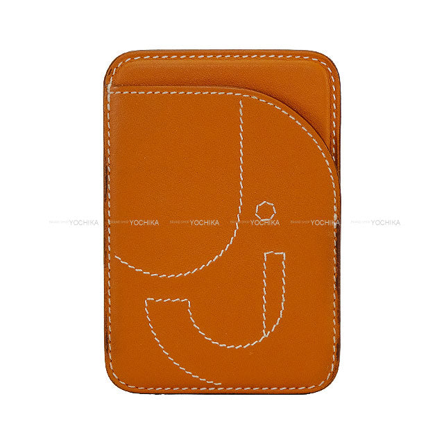 [Pre-loved] HERMES card holder MagSafe Eman Elephant Gold Veau Swift Stamp W[LIKE NEW][Authentic]