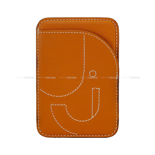 [Pre-loved] HERMES card holder MagSafe Eman Elephant Gold Veau Swift Stamp W[LIKE NEW][Authentic]