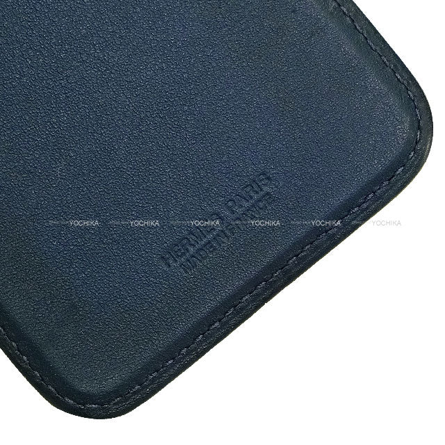 [Pre-loved] HERMES card holder  MagSafe Embroidery Eman Allo! Blue Navy/Multicolor Veau Swift/Feutre(Felt) Stamp W[LIKE NEW][Authentic]
