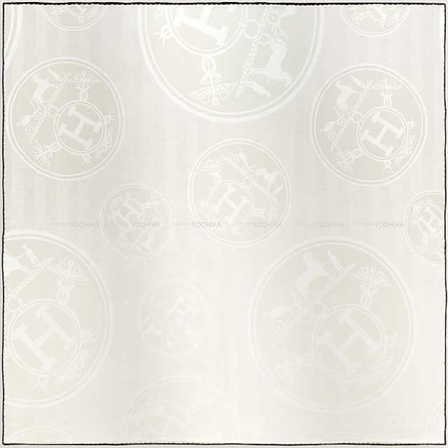 HERMES scarf Carre 110 New Libris Ivoire Cashmere/Silk[EXCELLENT][Authentic]