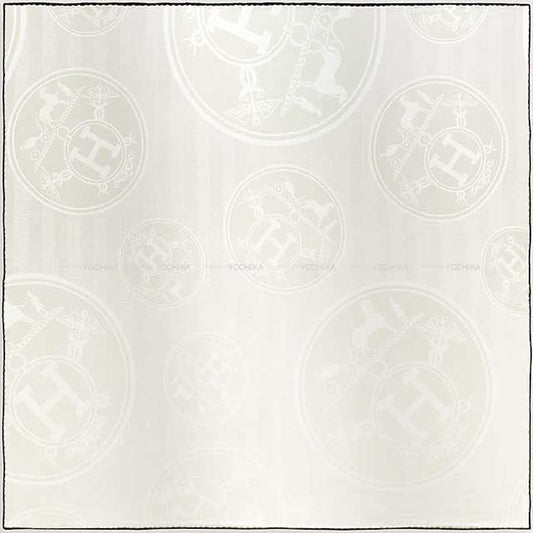 HERMES scarf Carre 110 New Libris Ivoire Cashmere/Silk[EXCELLENT][Authentic]