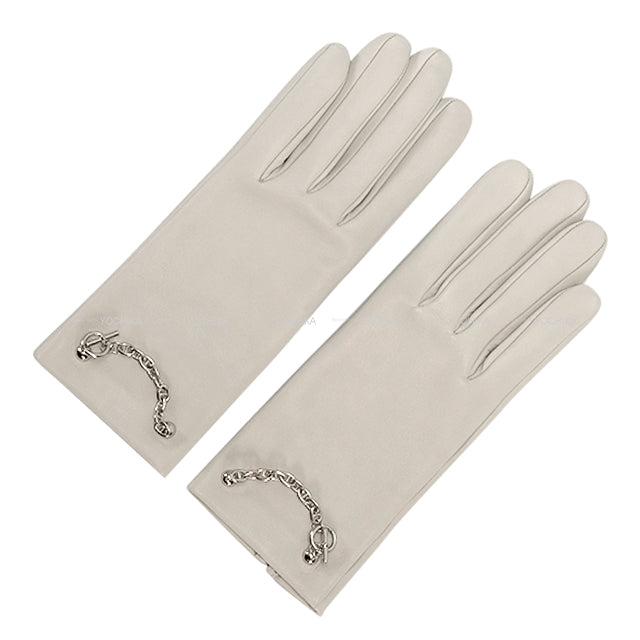 HERMES Glove Bonnie SP Hot Stamp Initials #6.5 Gris Perle Agneau Milo Silver HW[EXCELLENT][Authentic]