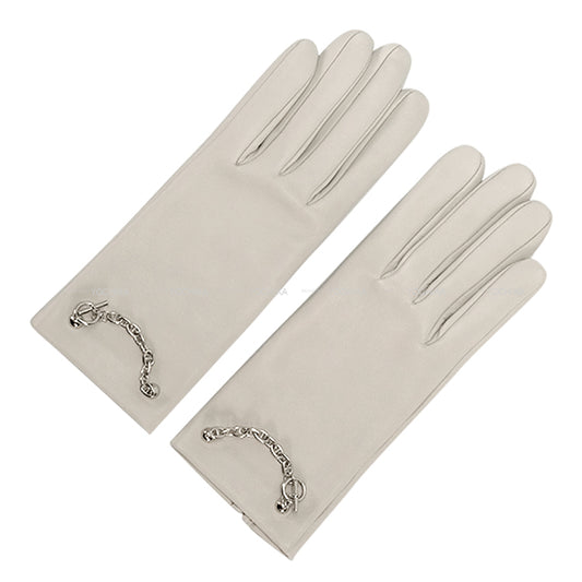 HERMES Glove Bonnie SP Hot Stamp Initials #6.5 Gris Perle Agneau Milo Silver HW[EXCELLENT][Authentic]