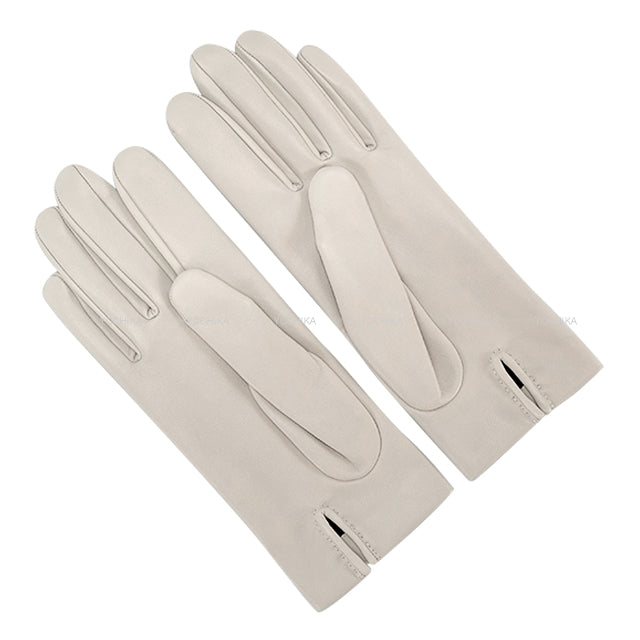 HERMES Glove Bonnie SP Hot Stamp Initials #6.5 Gris Perle Agneau Milo Silver HW[EXCELLENT][Authentic]