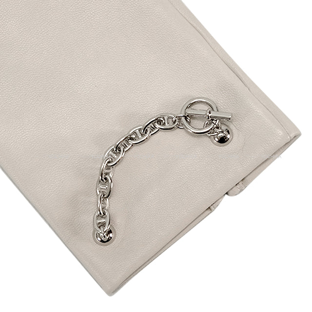 HERMES Glove Bonnie SP Hot Stamp Initials #6.5 Gris Perle Agneau Milo Silver HW[EXCELLENT][Authentic]
