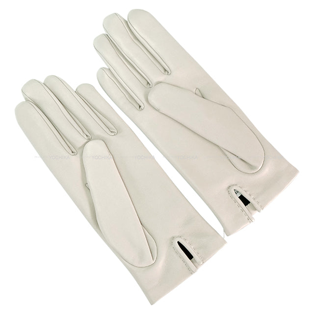 HERMES Glove H Chaine d'Ancre SP Hot Stamp Initials #6.5 Gris Perle/Pink Agneau Milo[EXCELLENT][Authentic]