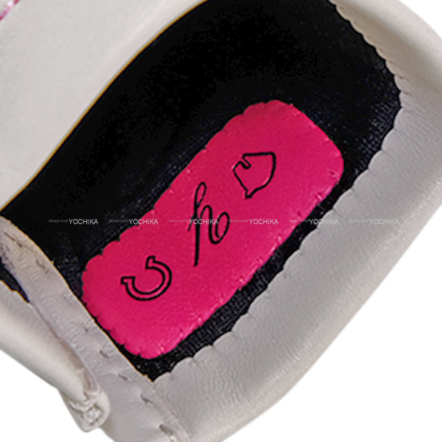 HERMES Glove H Chaine d'Ancre SP Hot Stamp Initials #6.5 Gris Perle/Pink Agneau Milo[EXCELLENT][Authentic]