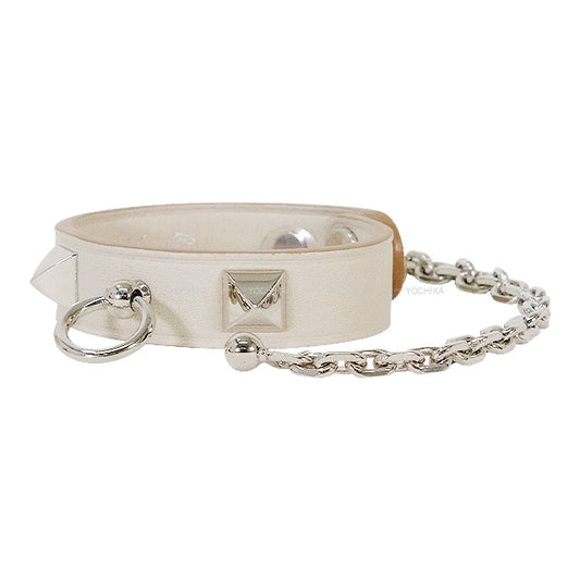 HERMES Rival Glove Holder Hot Stamp Initials #6.5 Gris Perle Veau Swift Silver HW[EXCELLENT][Authentic]