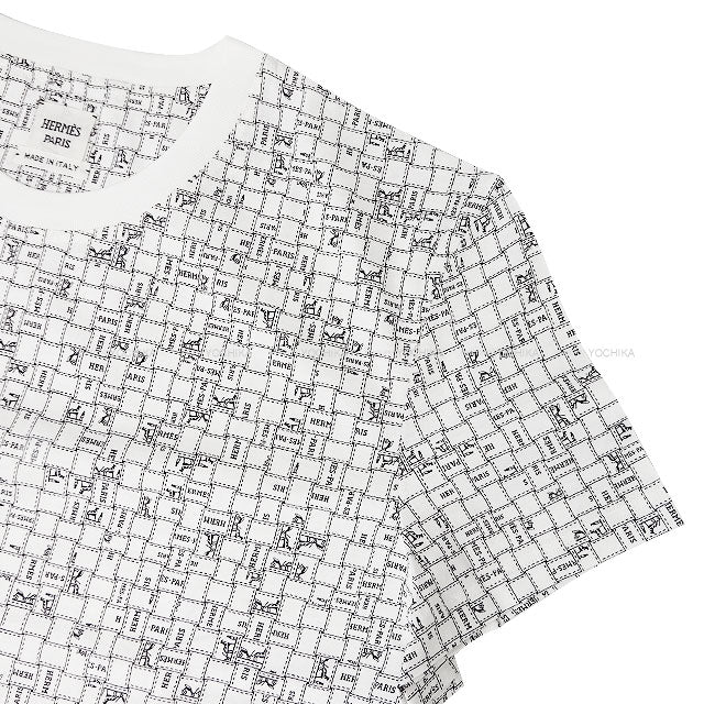 HERMES One‐piece dress Short sleeve t shirt Bolduc  Blanc (White)/Noir (Black) Cotton #44[BRAND NEW][Authentic]