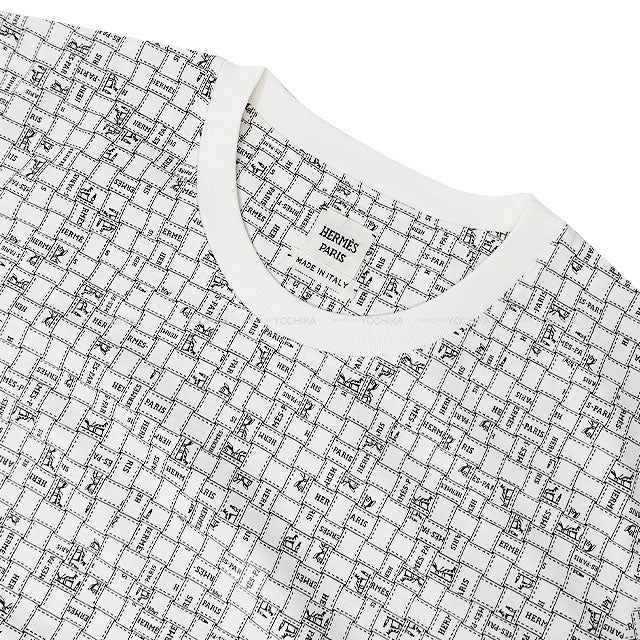 HERMES One‐piece dress Short sleeve t shirt Bolduc  Blanc (White)/Noir (Black) Cotton #44[BRAND NEW][Authentic]