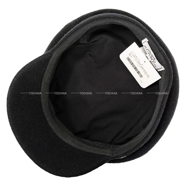 HERMES Casquette Hat Serie Button #59 Noir (Black) Wool/Cashmere[BRAND NEW][Authentic]