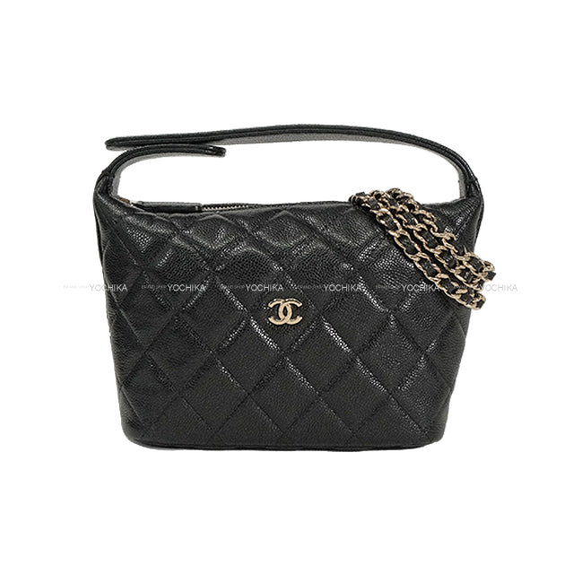 [Pre-loved] CHANEL Shoulder bag Hobo Matelasse Coco Mark Noir (Black) Graind Calf(Caviarskin) Champagne Gold HW AP4386[LIKE NEW][Authentic]