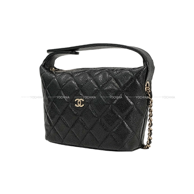 [Pre-loved] CHANEL Shoulder bag Hobo Matelasse Coco Mark Noir (Black) Graind Calf(Caviarskin) Champagne Gold HW AP4386[LIKE NEW][Authentic]