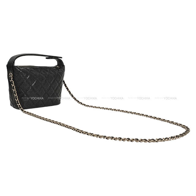 [Pre-loved] CHANEL Shoulder bag Hobo Matelasse Coco Mark Noir (Black) Graind Calf(Caviarskin) Champagne Gold HW AP4386[LIKE NEW][Authentic]