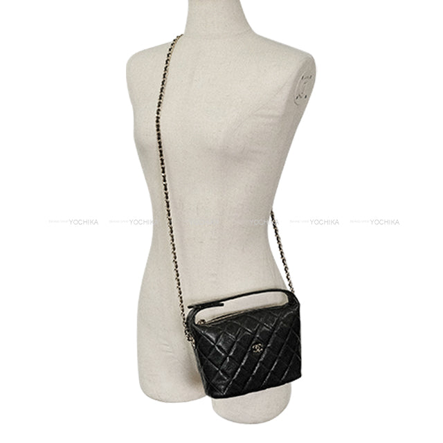 [Pre-loved] CHANEL Shoulder bag Hobo Matelasse Coco Mark Noir (Black) Graind Calf(Caviarskin) Champagne Gold HW AP4386[LIKE NEW][Authentic]