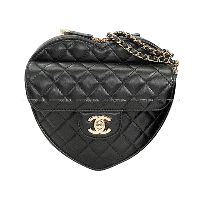 [Pre-loved] CHANEL Shoulder bag Heart Shape Matelasse COCO Mark Large Noir (Black) Lambskin Champagne Gold HW AS3191[LIKE NEW][Authentic]