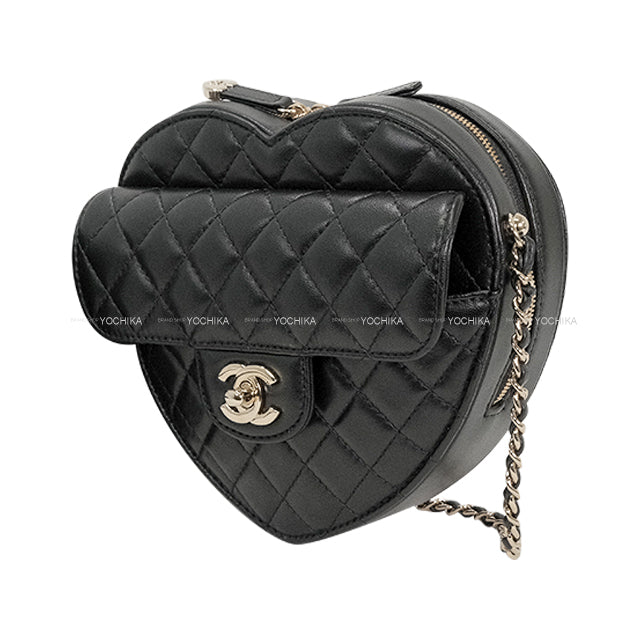 [Pre-loved] CHANEL Shoulder bag Heart Shape Matelasse COCO Mark Large Noir (Black) Lambskin Champagne Gold HW AS3191[LIKE NEW][Authentic]