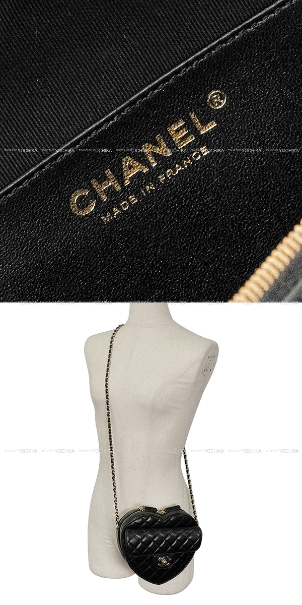 [Pre-loved] CHANEL Shoulder bag Heart Shape Matelasse COCO Mark Large Noir (Black) Lambskin Champagne Gold HW AS3191[LIKE NEW][Authentic]