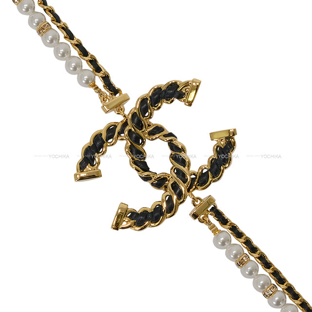 2025SS CHANEL necklace Long Chain Pearl Big COCO mark Gold/Blanc (White)/Noir (Black) Lambskin Gold HW ABE721[EXCELLENT][Authentic]