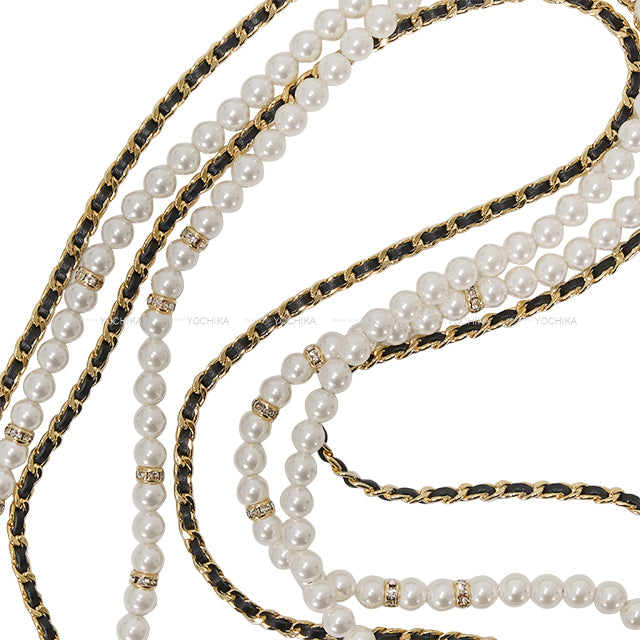 2025SS CHANEL necklace Long Chain Pearl Big COCO mark Gold/Blanc (White)/Noir (Black) Lambskin Gold HW ABE721[EXCELLENT][Authentic]