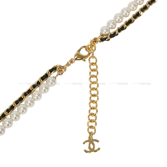 2025SS CHANEL necklace Long Chain Pearl Big COCO mark Gold/Blanc (White)/Noir (Black) Lambskin Gold HW ABE721[EXCELLENT][Authentic]