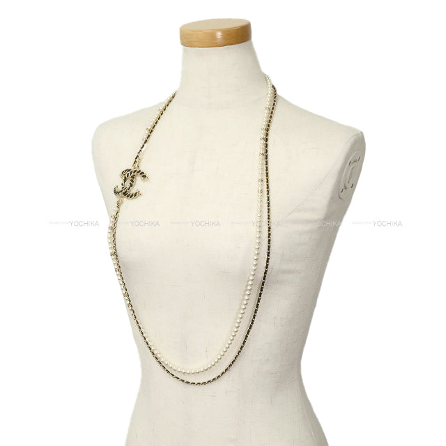 2025SS CHANEL necklace Long Chain Pearl Big COCO mark Gold/Blanc (White)/Noir (Black) Lambskin Gold HW ABE721[EXCELLENT][Authentic]