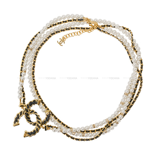 2025SS CHANEL necklace Long Chain Pearl Big COCO mark Gold/Blanc (White)/Noir (Black) Lambskin Gold HW ABE721[EXCELLENT][Authentic]