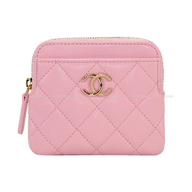 CHANEL change purse Zip Coin Purse Matelassé Strass COCO Mark Pink Graind Calf(Caviarskin) Champagne Gold HW AP4907[BRAND NEW][Authentic]