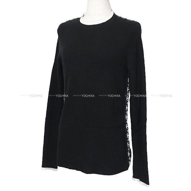 CHANEL Knit Long-Sleeve Knit Side Two-Tone Snowflake Coco Mark Noir (Black)/Blanc (White) Cashmere #44 P62228[EXCELLENT][Authentic]