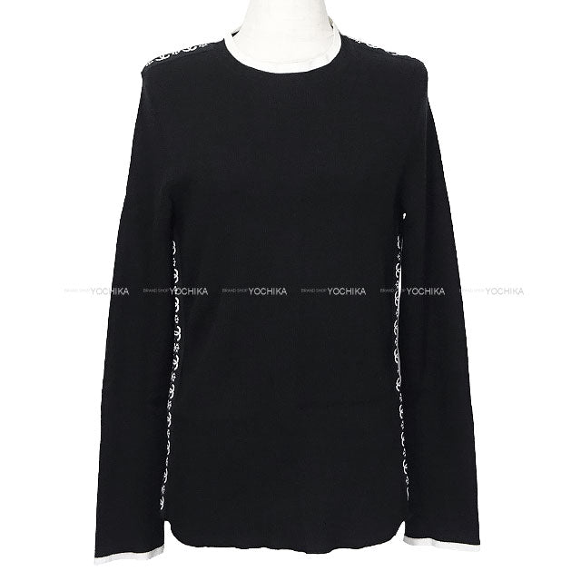 CHANEL Knit Long-Sleeve Knit Side Two-Tone Snowflake Coco Mark Noir (Black)/Blanc (White) Cashmere #44 P62228[EXCELLENT][Authentic]