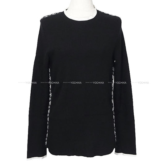 CHANEL Knit Long-Sleeve Knit Side Two-Tone Snowflake Coco Mark Noir (Black)/Blanc (White) Cashmere #44 P62228[EXCELLENT][Authentic]