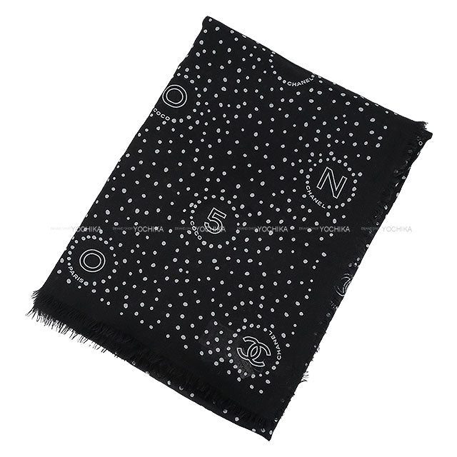 CHANEL Stall Cambon Todd Coco Mark Shawl Noir (Black) Cashmere[EXCELLENT][Authentic]