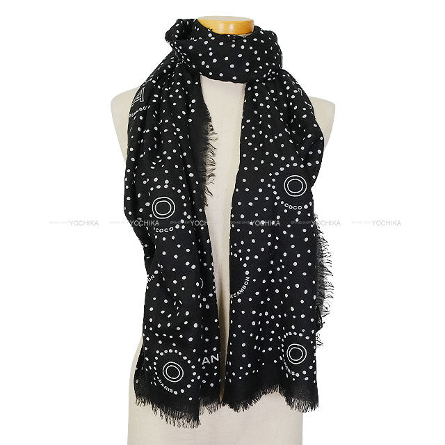 CHANEL Stall Cambon Todd Coco Mark Shawl Noir (Black) Cashmere[EXCELLENT][Authentic]