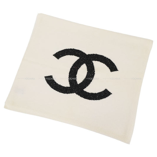 CHANEL Stall Large Knit Simple Big COCO Mark lame Blanc (White) Cashmere/Silk[EXCELLENT][Authentic]
