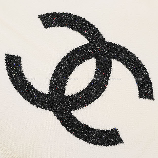 CHANEL Stall Large Knit Simple Big COCO Mark lame Blanc (White) Cashmere/Silk[EXCELLENT][Authentic]