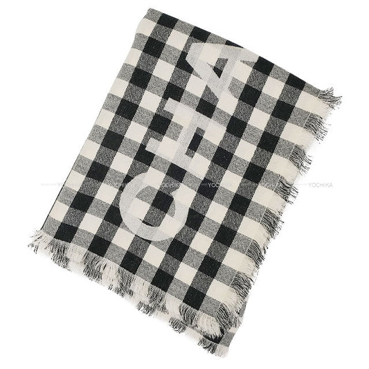 CHANEL Stall Large Size Coco Mark Check Pattern Noir (Black)/Blanc (White) Cashmere[EXCELLENT][Authentic]