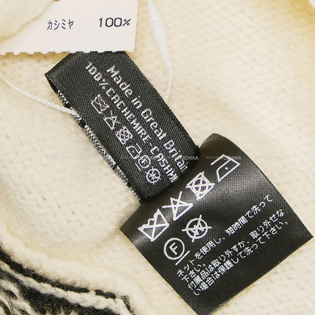 CHANEL Knit cap Hat Two-tone Herringbone Houndstooth Blanc (White)/Noir (Black) Cashmere[EXCELLENT][Authentic]