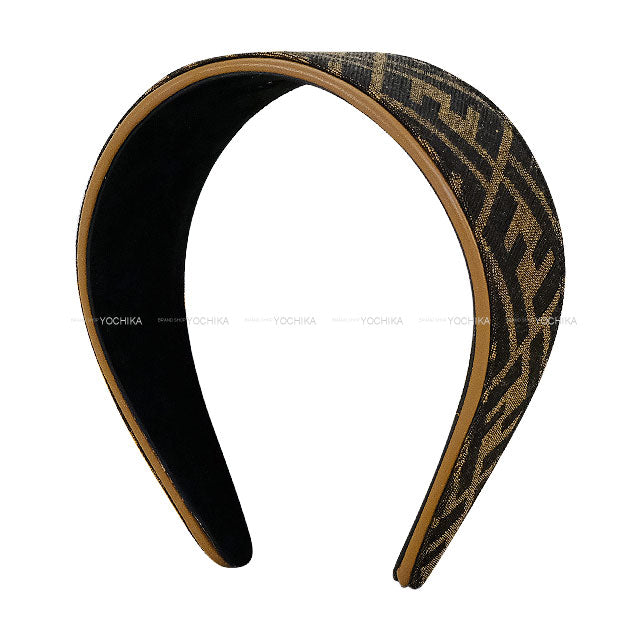 FENDI hair accessories FF Jacquard Fabric Headband Brown Cow Leather/Cotton FXQ915ALSFFQQE1[EXCELLENT][Authentic]