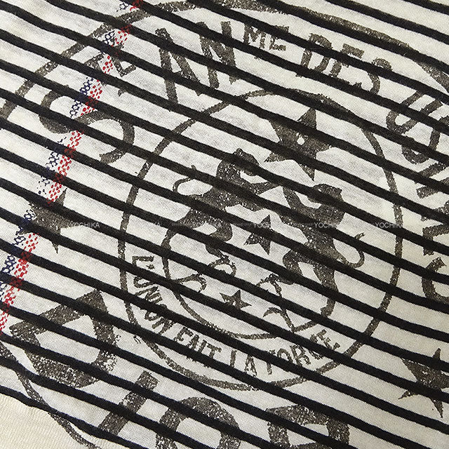 [Pre-loved] 2022AW Dior Knit Short Sleeve Stripe L'Union Fait LA Force White/Black Cashmere/Linen/Silk #36 244S28AM734[LIKE NEW][Authentic]