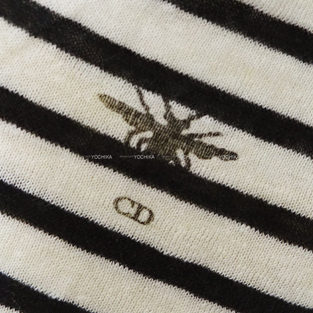 [Pre-loved] 2022AW Dior Knit Short Sleeve Stripe L'Union Fait LA Force White/Black Cashmere/Linen/Silk #36 244S28AM734[LIKE NEW][Authentic]