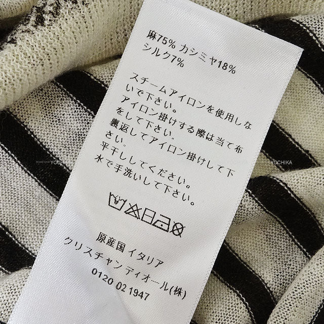 [Pre-loved] 2022AW Dior Knit Short Sleeve Stripe L'Union Fait LA Force White/Black Cashmere/Linen/Silk #36 244S28AM734[LIKE NEW][Authentic]