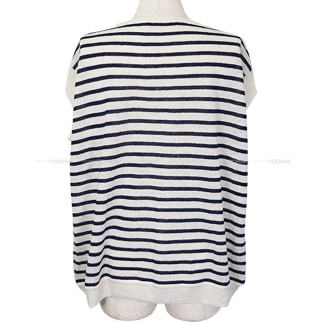 [Pre-loved] Dior Knit Short-Sleeve Border Star Logo Blanc (White)/Navy/Noir (Black) Cashmere/Linen/Silk #42 444S65BM761[LIKE NEW][Authentic]