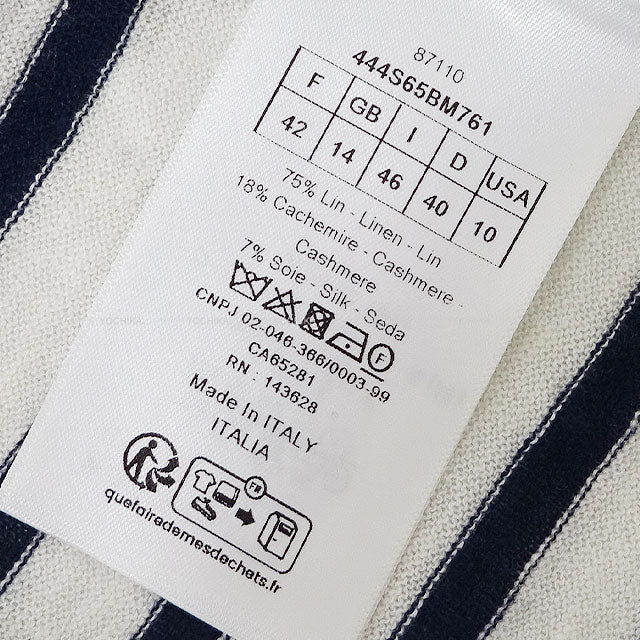 [Pre-loved] Dior Knit Short-Sleeve Border Star Logo Blanc (White)/Navy/Noir (Black) Cashmere/Linen/Silk #42 444S65BM761[LIKE NEW][Authentic]
