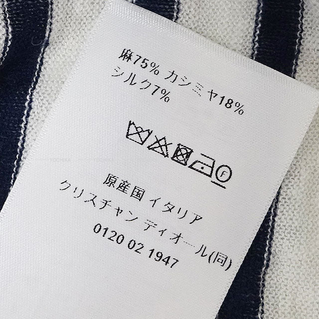 [Pre-loved] Dior Knit Short-Sleeve Border Star Logo Blanc (White)/Navy/Noir (Black) Cashmere/Linen/Silk #42 444S65BM761[LIKE NEW][Authentic]