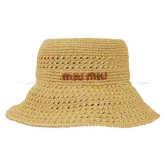 2025 SS Miu Miu hat Logo raffia #L Naturel Raffia 5HC288[EXCELLENT][Authentic]