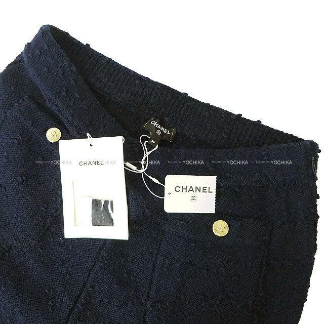 2024AW CHANEL Pants Bermuda Simple Coco Button Knit Navy blue Wool #40 Champagne Gold HW P78444[BRAND NEW][Authentic]