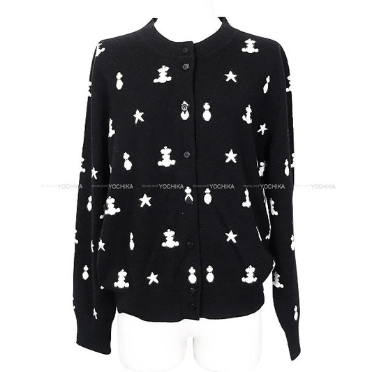 [Pre-loved] 2021AW HERMES Cardigan Knit POSTE ET CAVALERIE Patterned All Over Noir (Black) Cashmere #46[LIKE NEW][Authentic]