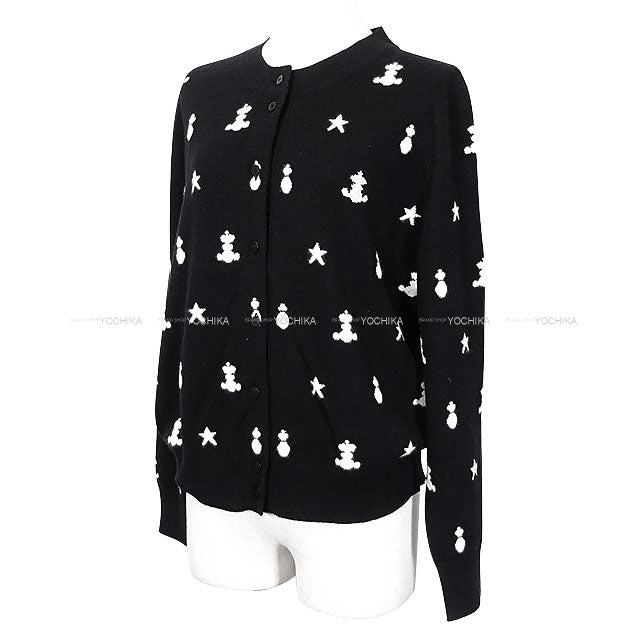 [Pre-loved] 2021AW HERMES Cardigan Knit POSTE ET CAVALERIE Patterned All Over Noir (Black) Cashmere #46[LIKE NEW][Authentic]